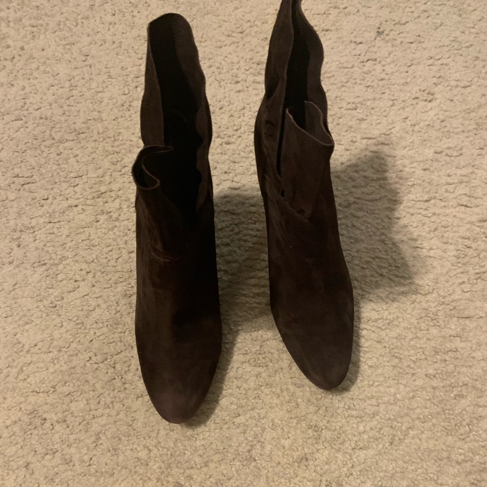 Chocolate Suede Ruffle Booties